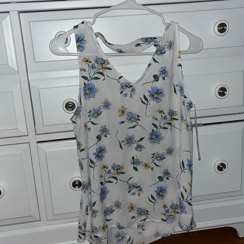 White floral Tank top with an around the neck strap
